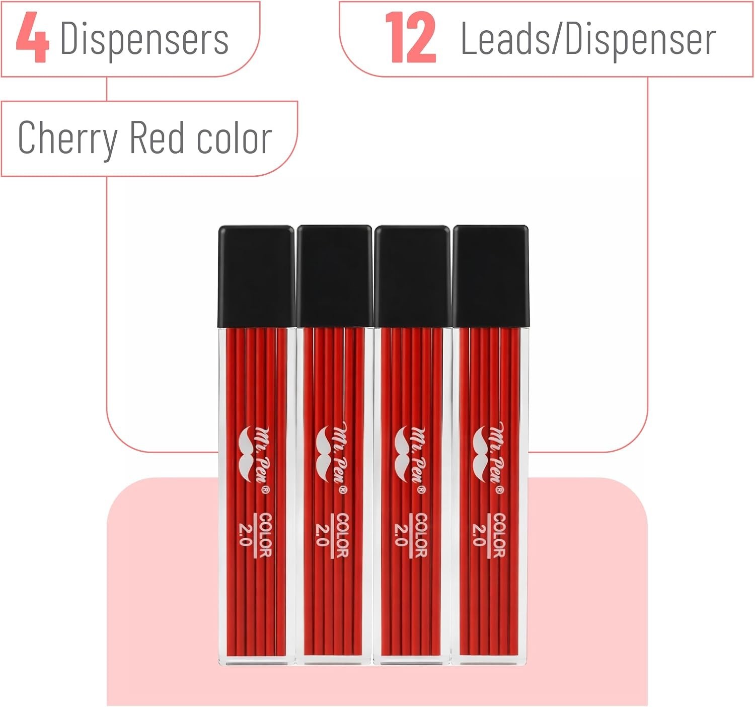 – 2.0 Mm Lead Refills, 48 Pack , Cherry Red | 90 Mm Length, Bold 2 Mm Mechanical