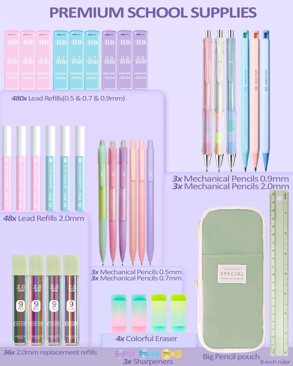 42PCS Mechanical Pencil Set with Cute Pencil Case 12X Pastel Mechanical Penci…