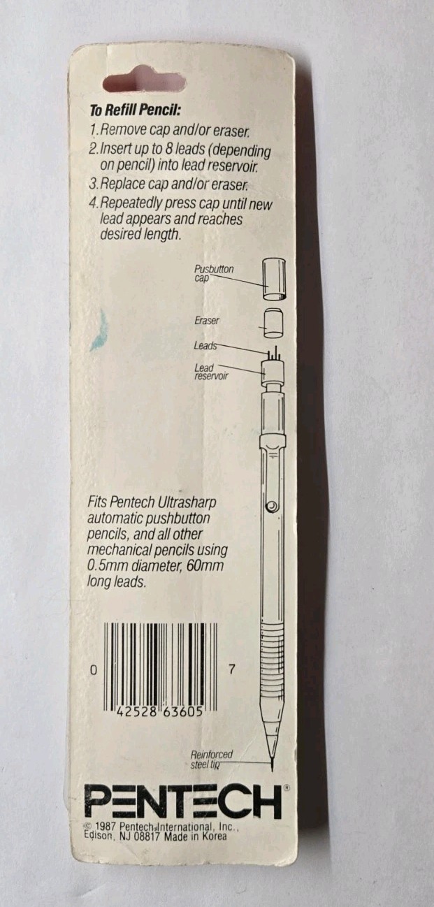 Vintage 1987 NOS Pentech Mechanical Pencil Lead 36 Refills 0.5MM 63605