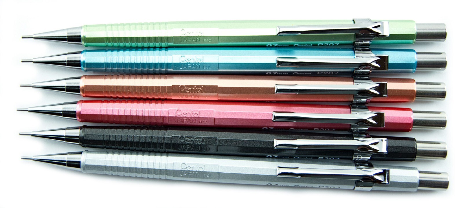 Pentel Sharp Mechanical Drafting Pencils 6 Metallic Colors Set 0.7mm P207 New