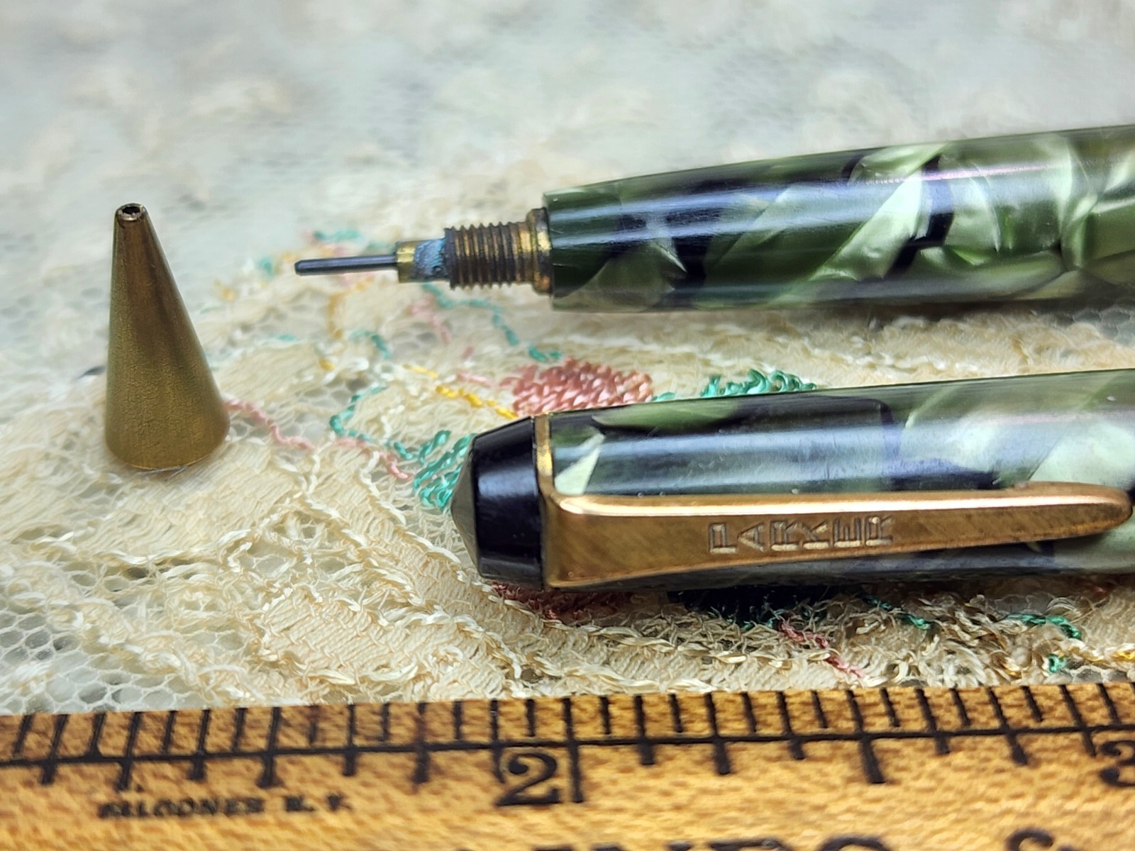 VTG Parker Challenger Pencil== Green Marbled Advertisng Tallman Cadilac Decatur