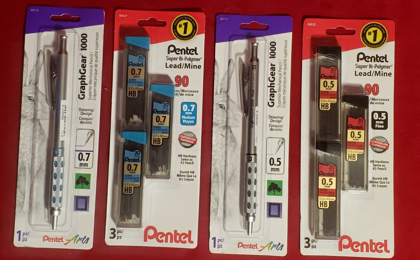 Pentel GraphGear 1000 Mechanical Pencil 0.5mm + 0.7mm + Lead Bundle NEW SALE