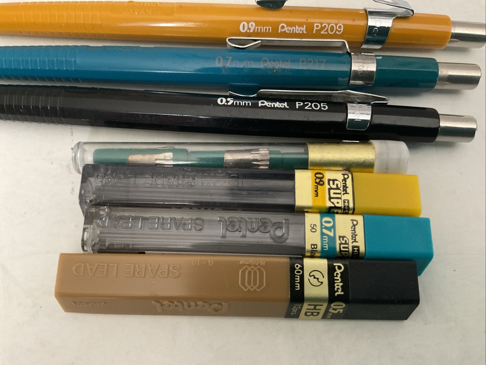 Pentel Sharp Mechanical Drafting Pencils Set 0.5 0.7 0.9mm Lead Erasers Lot R160