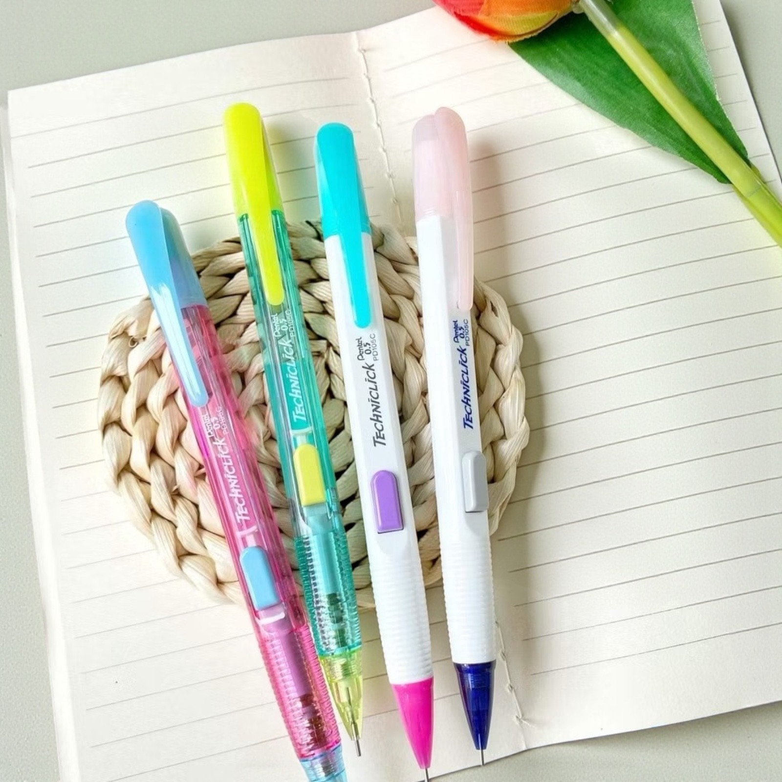 x12 Pentel Techniclick Mechanical Pencil 0.5 mm Slide Click Set Mix Color Kids