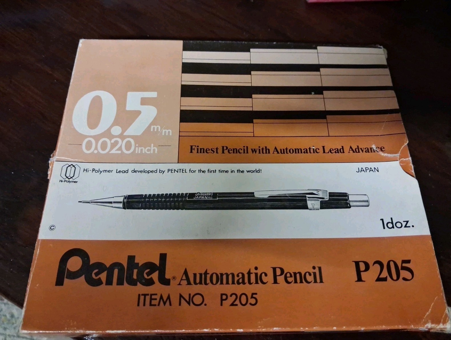 Pentel P205 0.5mm Black Mechanical Pencil -Vintage Japan X 12 Pencils New