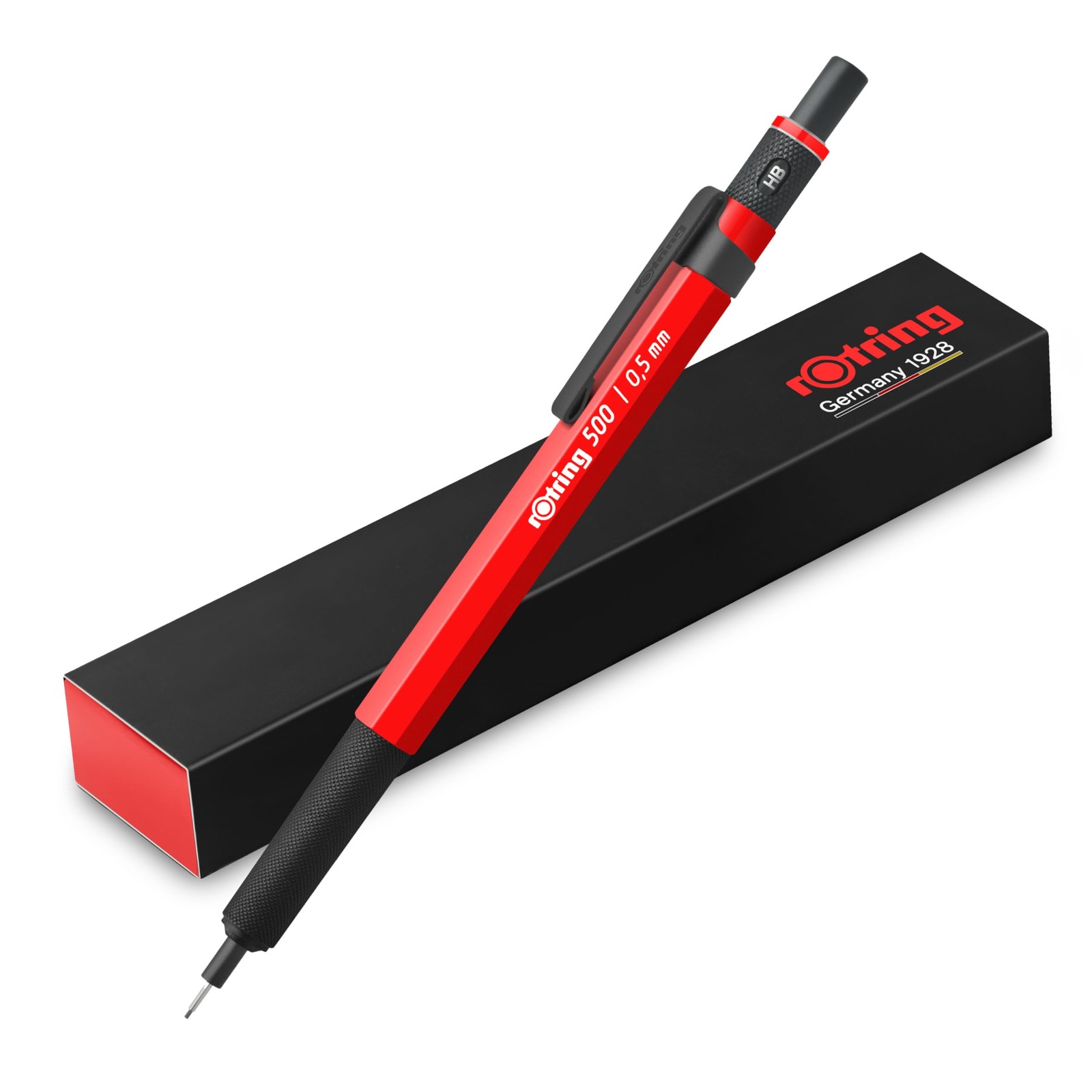 rOtring 500 Mechanical Pencil, Red Hexagonal 1 Count (Pack of 1), & White