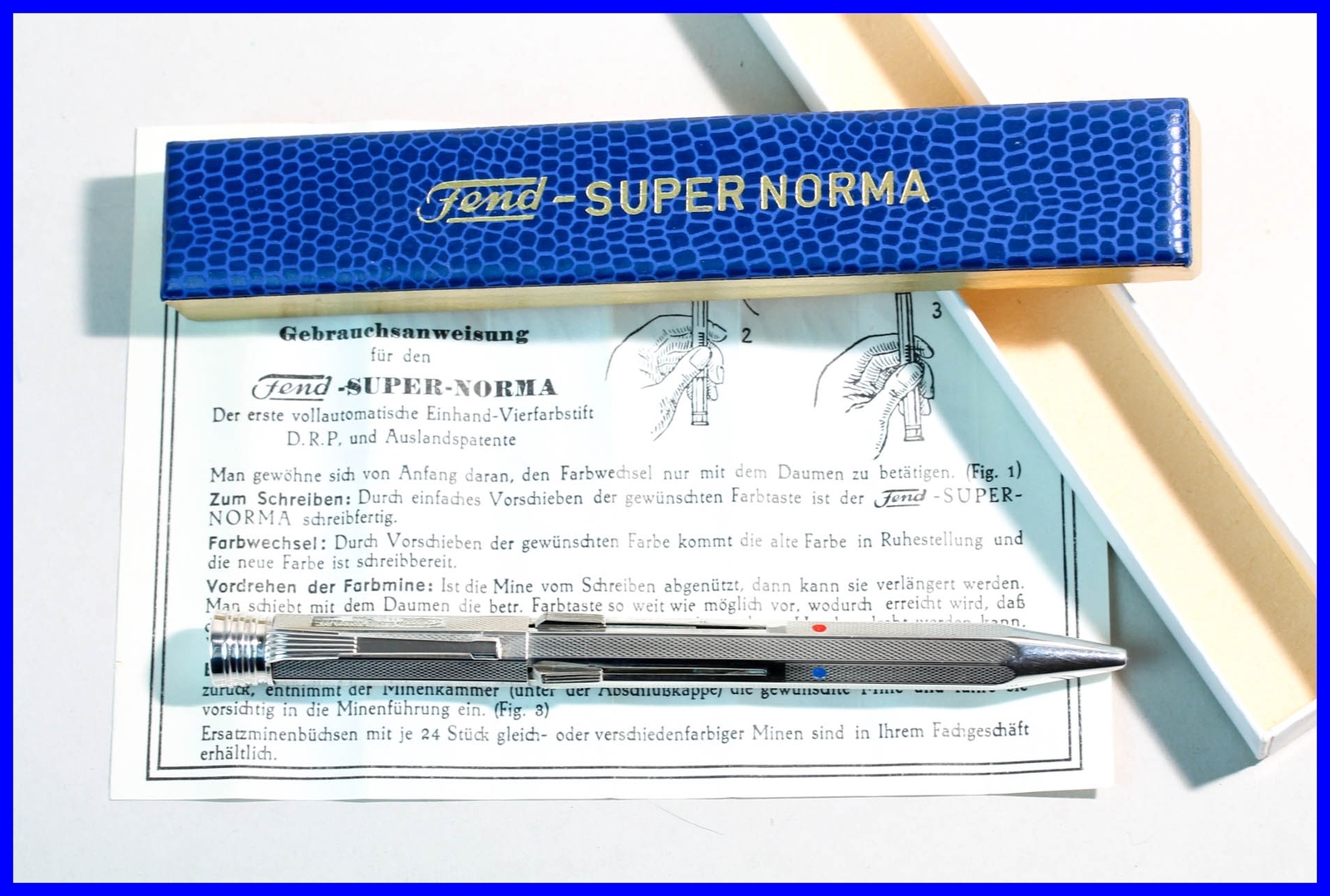 Solid 900 Silver FEND 4 color MULTI Pencil SUPER NORMA 1950s w BOX & PAPERS /NOS