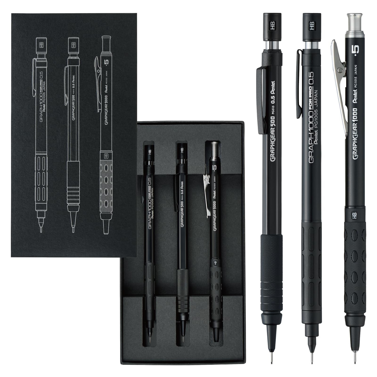 Pentel 60th Anniversary Limited Set of 3 Black Graph1000/GraphGear Exclusive