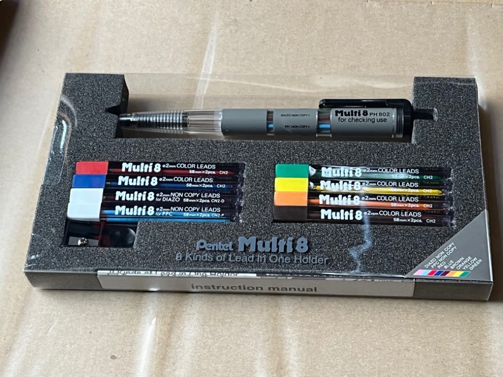 Pentel Multi 8-Pack Mechanical Pencil + 8 Color Leads Set PH802ST NEW from JAPAN