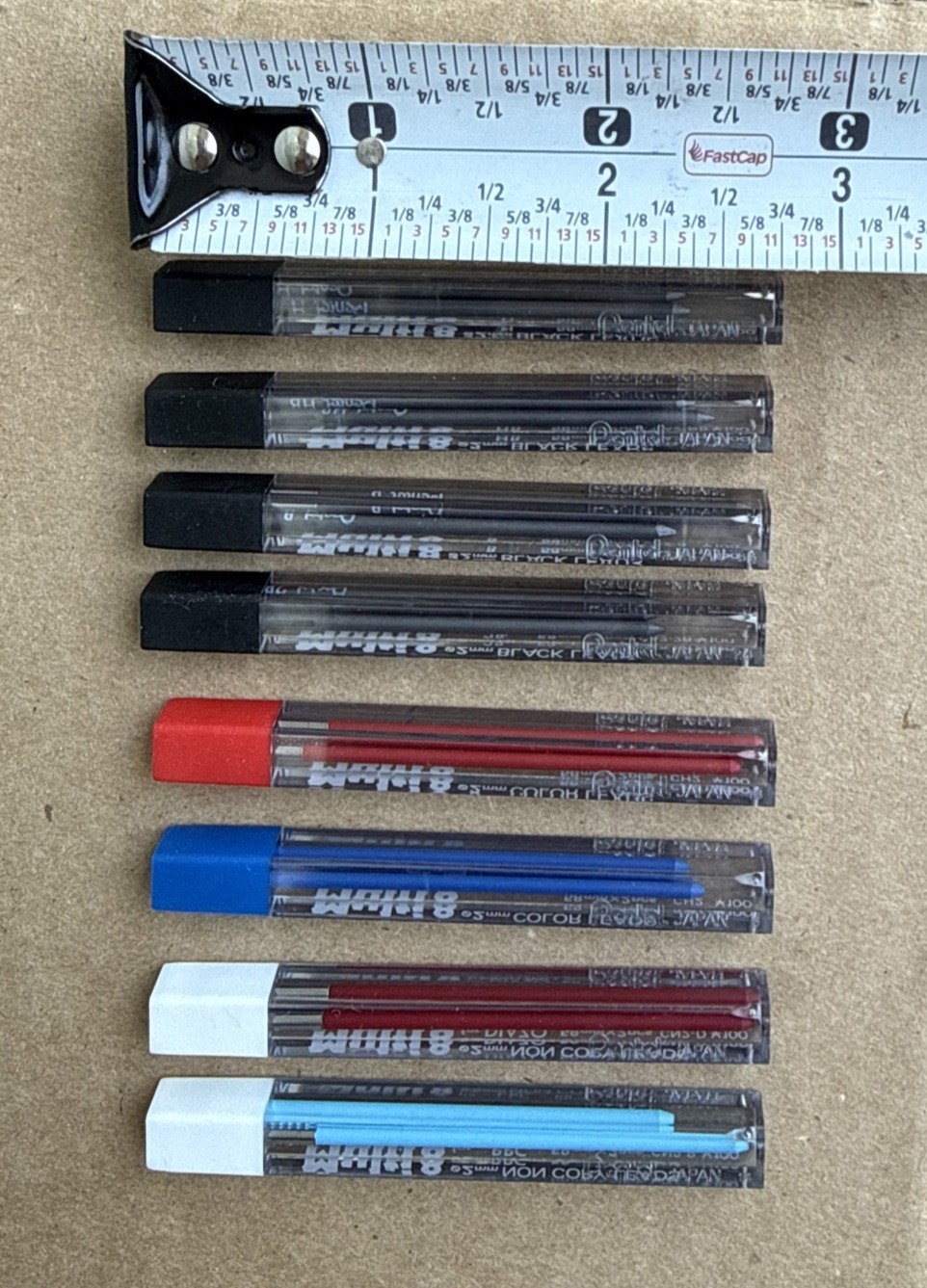 Pentel Multi8 2mm Color Leads 2x58mm LOT of 8 Tubes Refill Black Red Blue