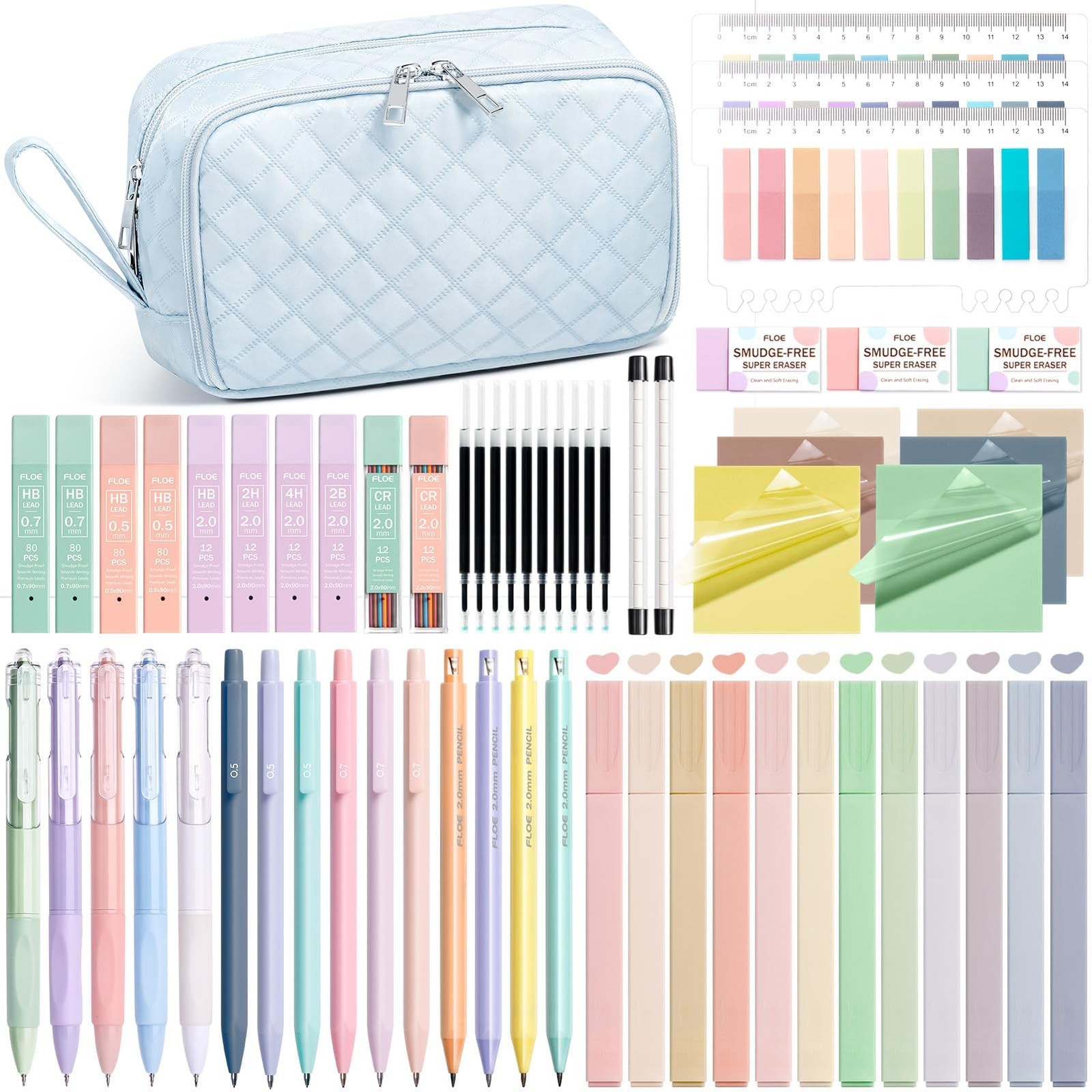 62 PCS Aesthetic School Supplies Pastel Highlighters Black Gel Pens Case