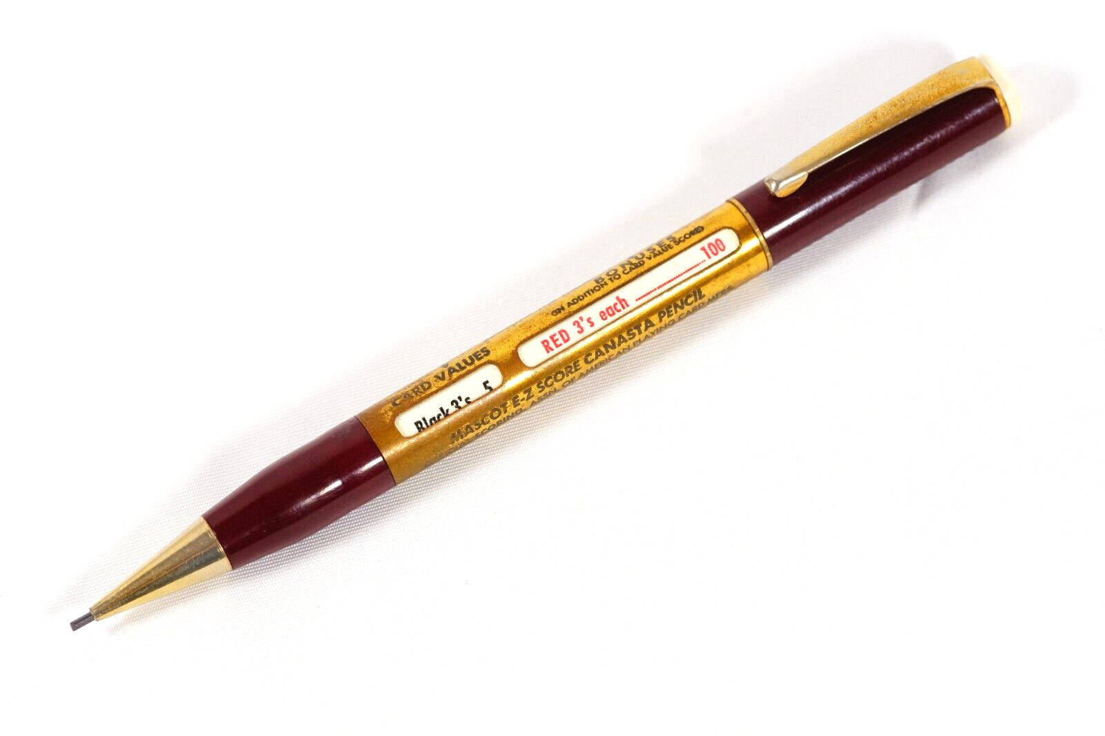 Mascot E-Z Score Canasta Card Game Scoring Mechanical Pencil 1940-50s
