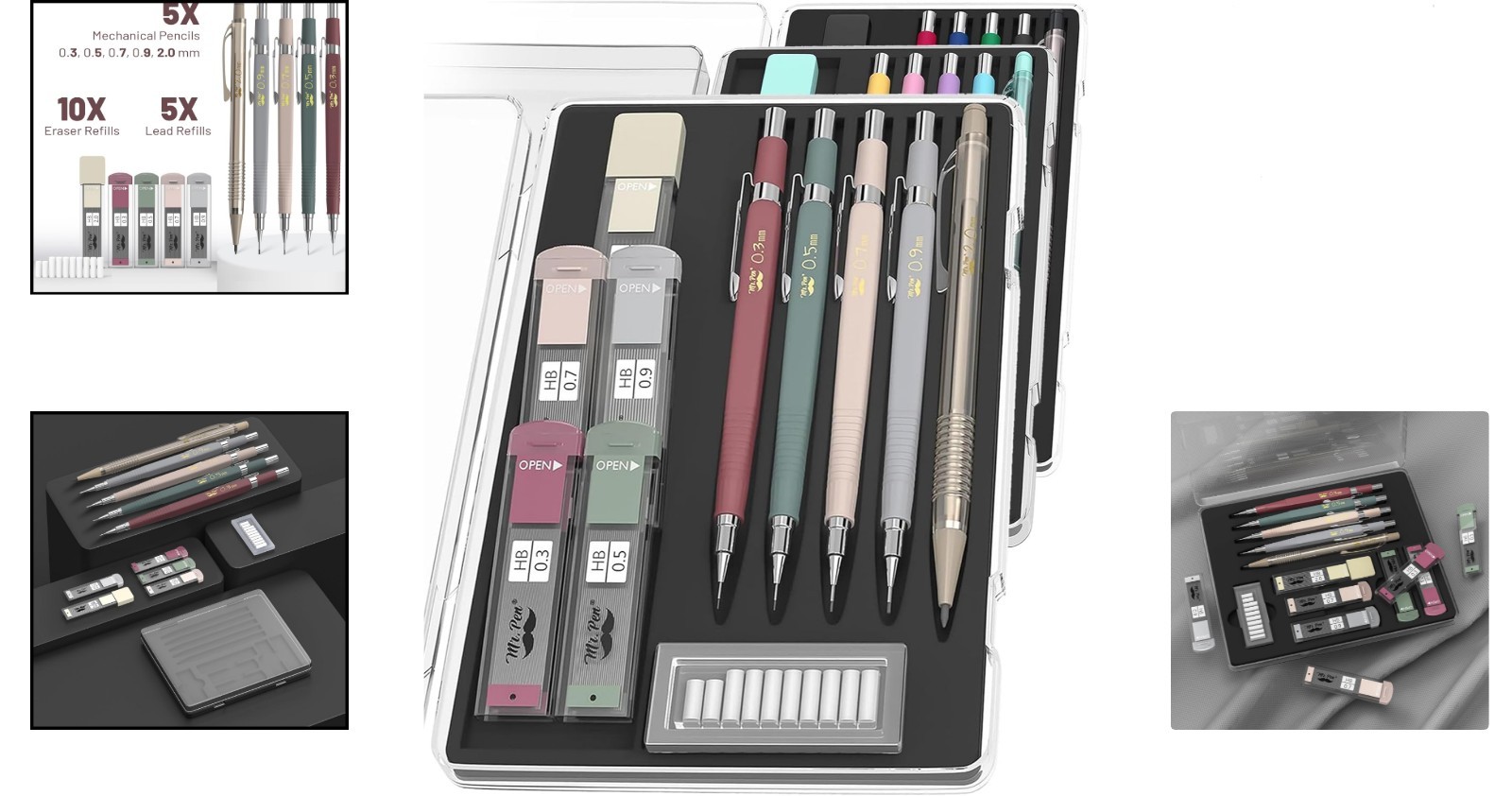5-Piece Vintage Mechanical Pencil Set with HB Lead & Eraser Refills for Artists