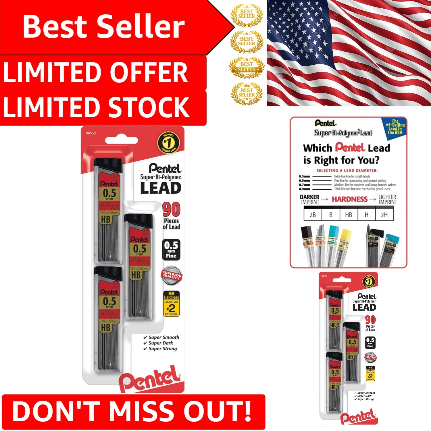 High-Performance 0.5mm Lead Refills – Super Hi-Polymer, 90 Eco-Friendly Pieces
