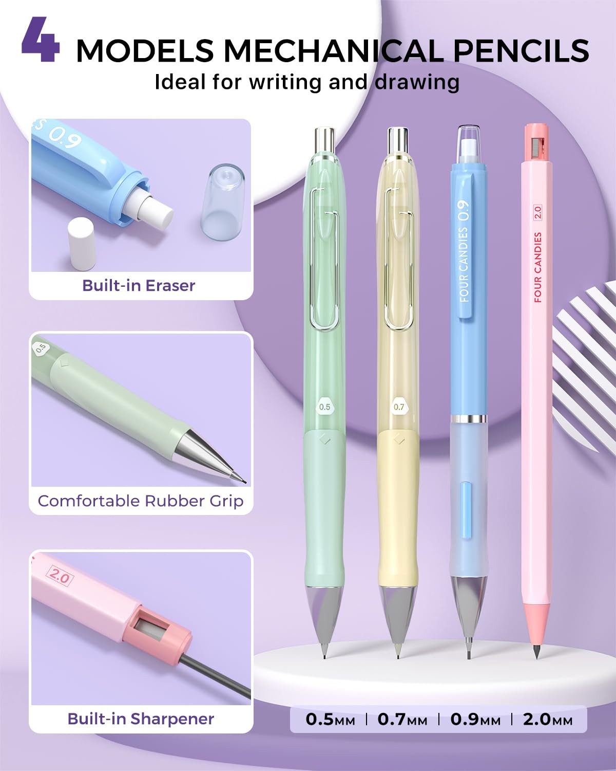 42PCS Aesthetic School Supplies, Mechanical Pencil Set 0.5mm, 0.7mm, 0.9mm, 2…