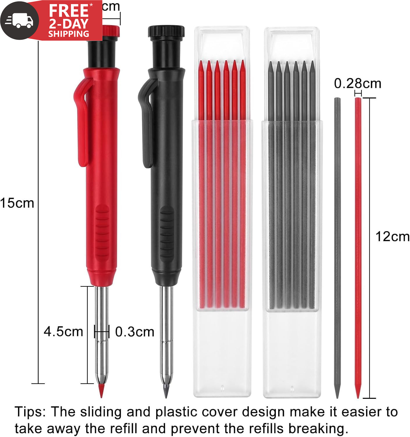 2 Pack Carpenter Pencils Mechanical Pencils with 12 Refills, Construction Pencil