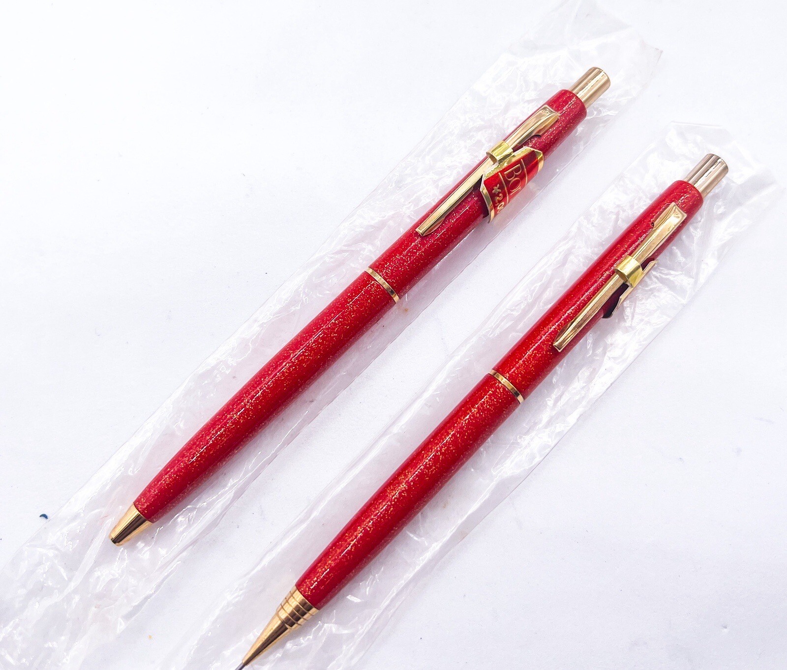 NOS platinum Red lacquer Golden Chinkin Mechanical Pencil 0.5mm & ballpoint pen