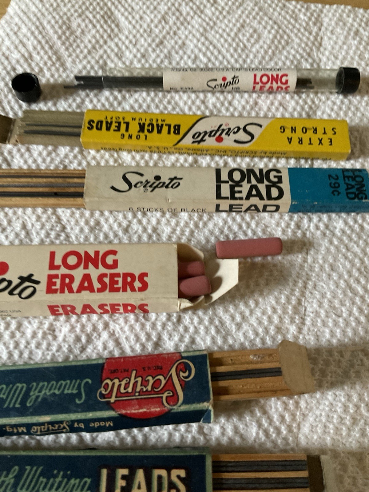 Vintage lot of Assorted Scripto Lead Refills & Erasers Asst Amounts, Sizes