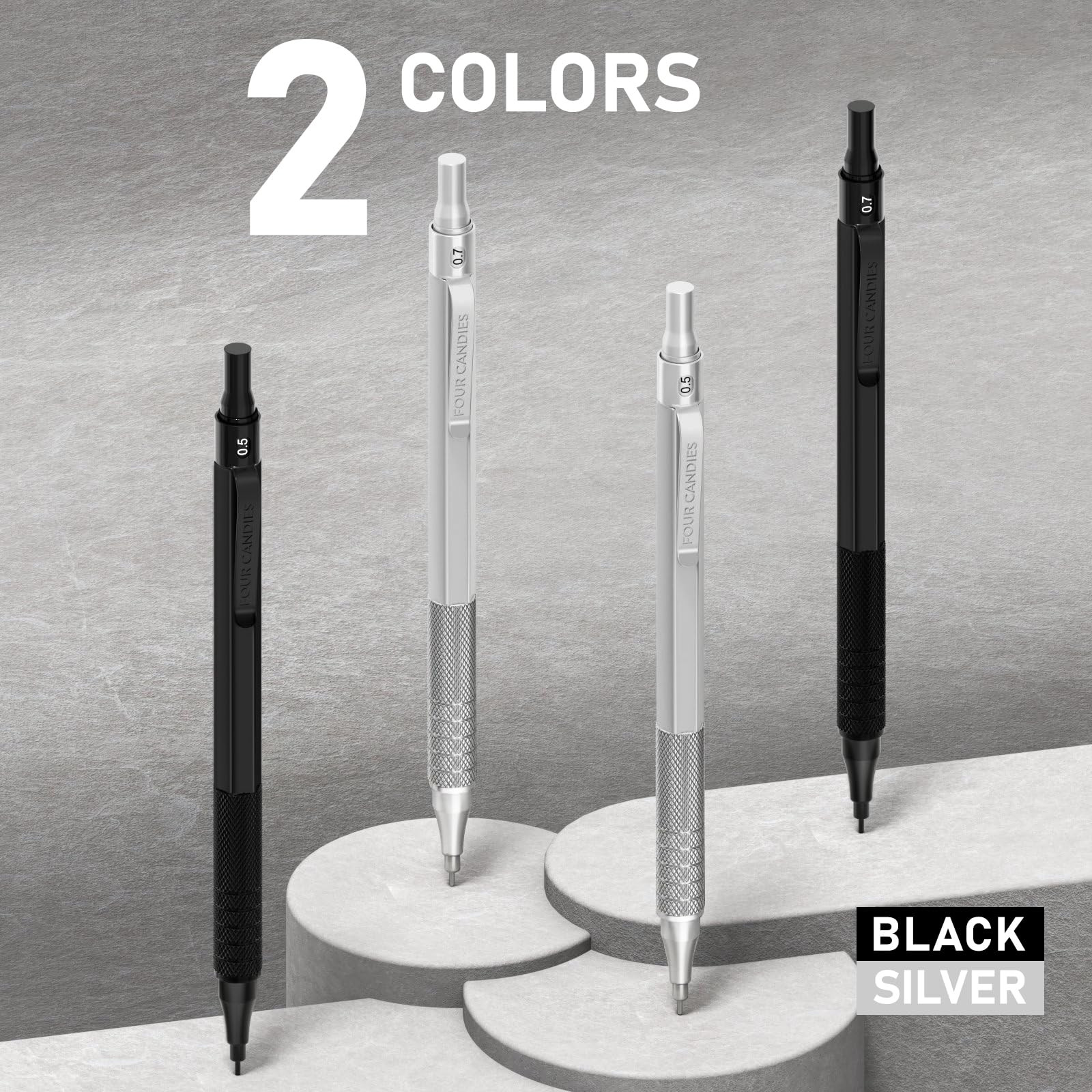 4PCS Metal Mechanical Pencils Set with Case, 0.5mm & 0.7 mm Artist Pencil wit…