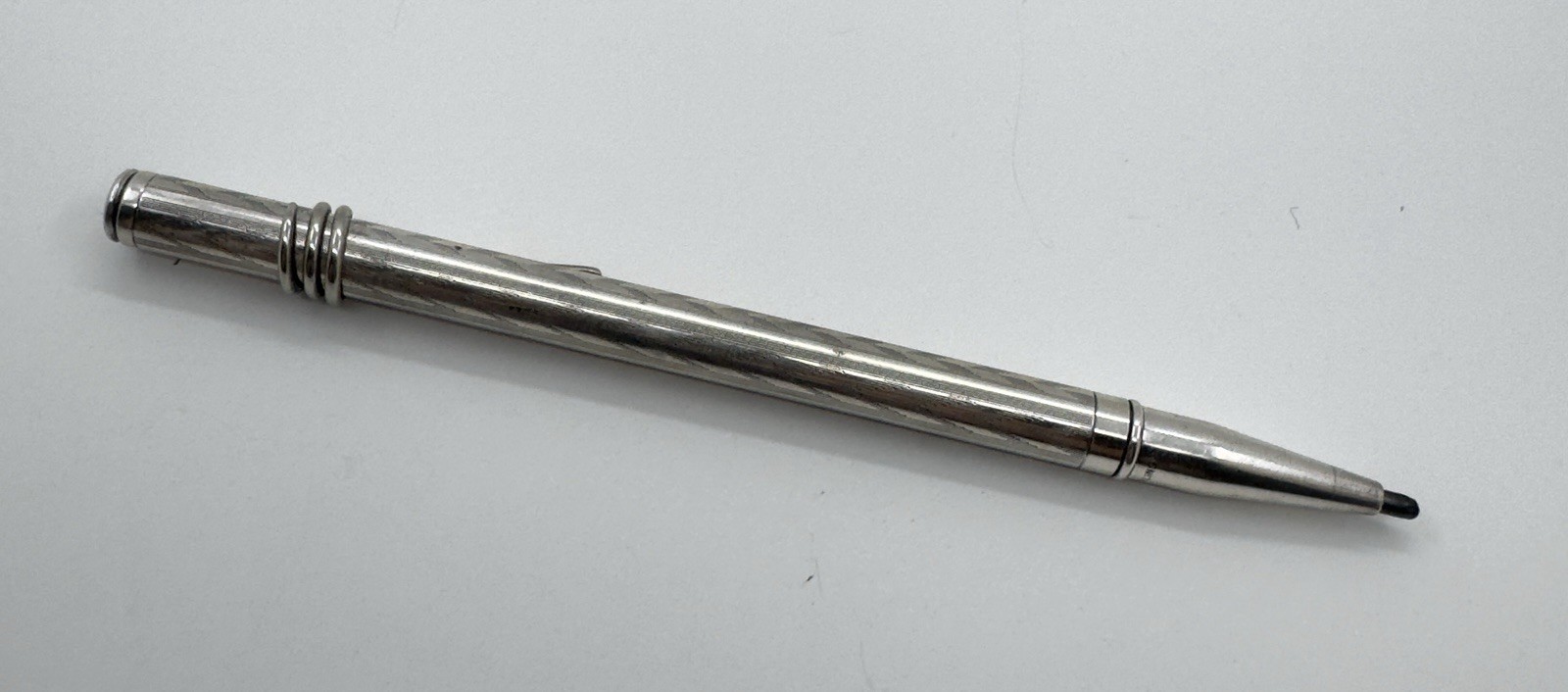 Unmarked Sterling Silver Engine Turned Mechanical Pencil w/ Coil Clip – Working