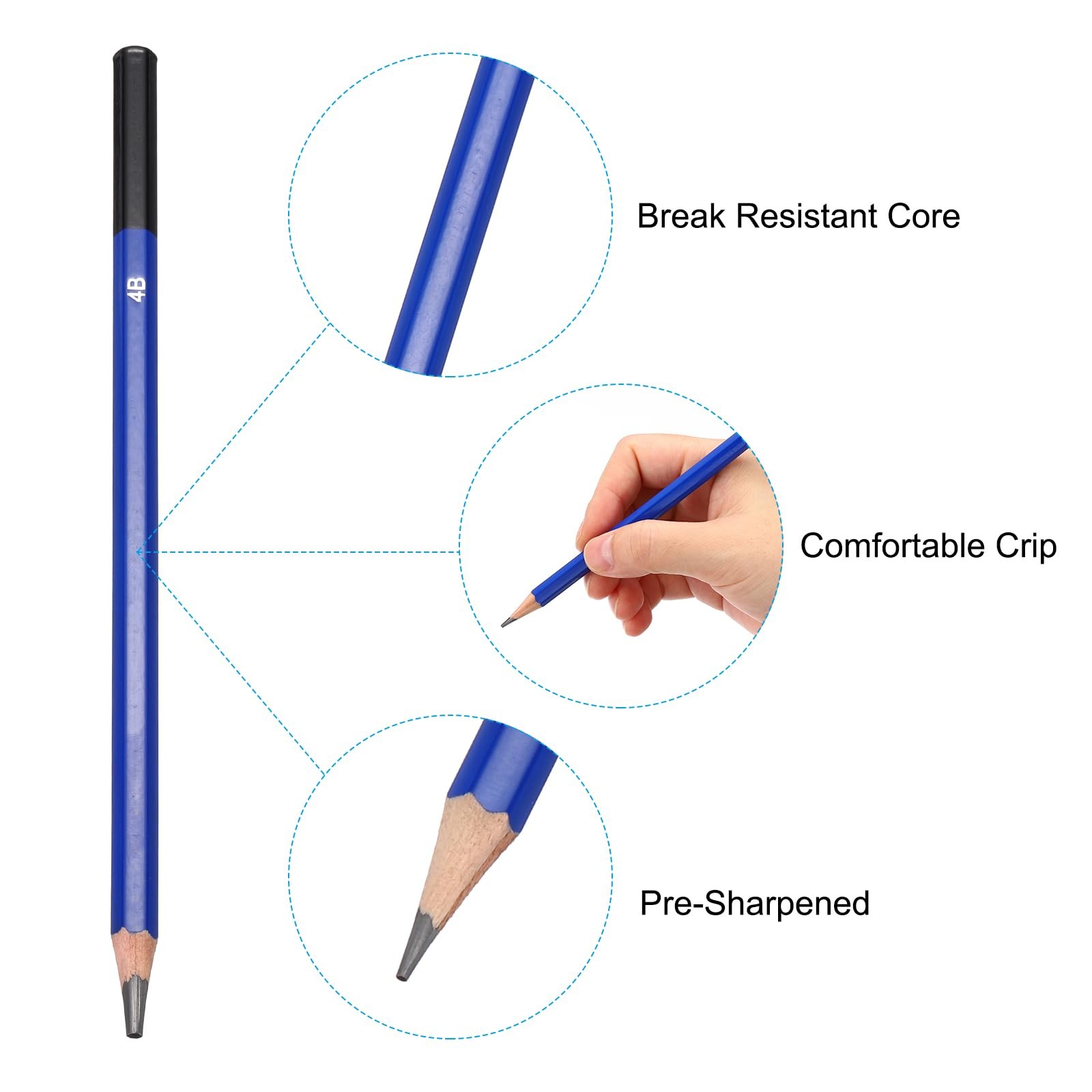 PATIKIL 4B Drawing Pencils, 6PCS Sketch 1 Count (Pack of 1), Blue Black