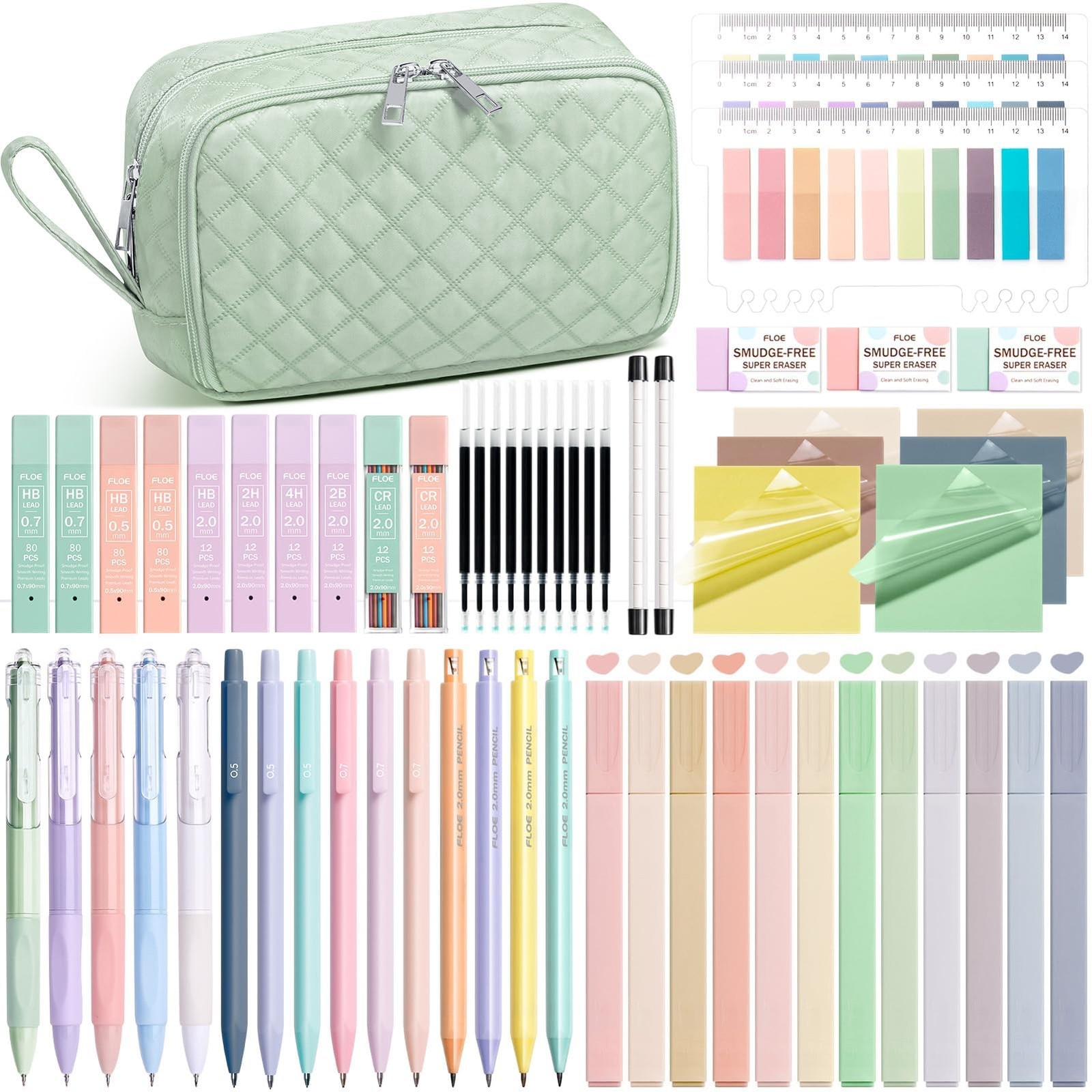 62PCS Aesthetic School Supplies with Cute Pencil Case, Pastel Highlighters Bl…