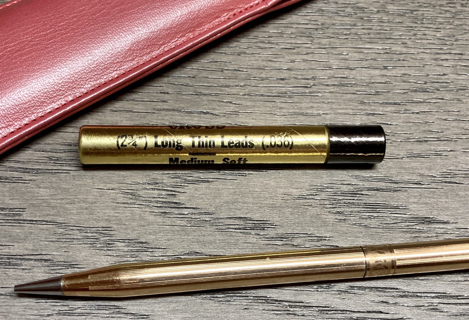 Vtg 14KGF CROSS Retractable Mechanical Pencil w/ Leather Rose Pink Case & Refill