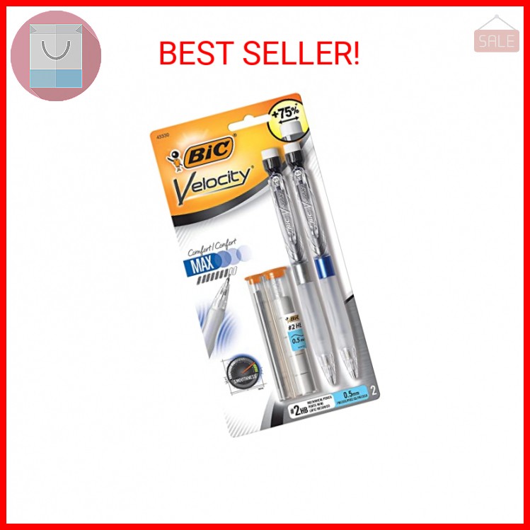 BIC Velocity Max Pencil, 0.5 Mm, Hb (#2), Black Lead, Gray Barrel, 2/pack