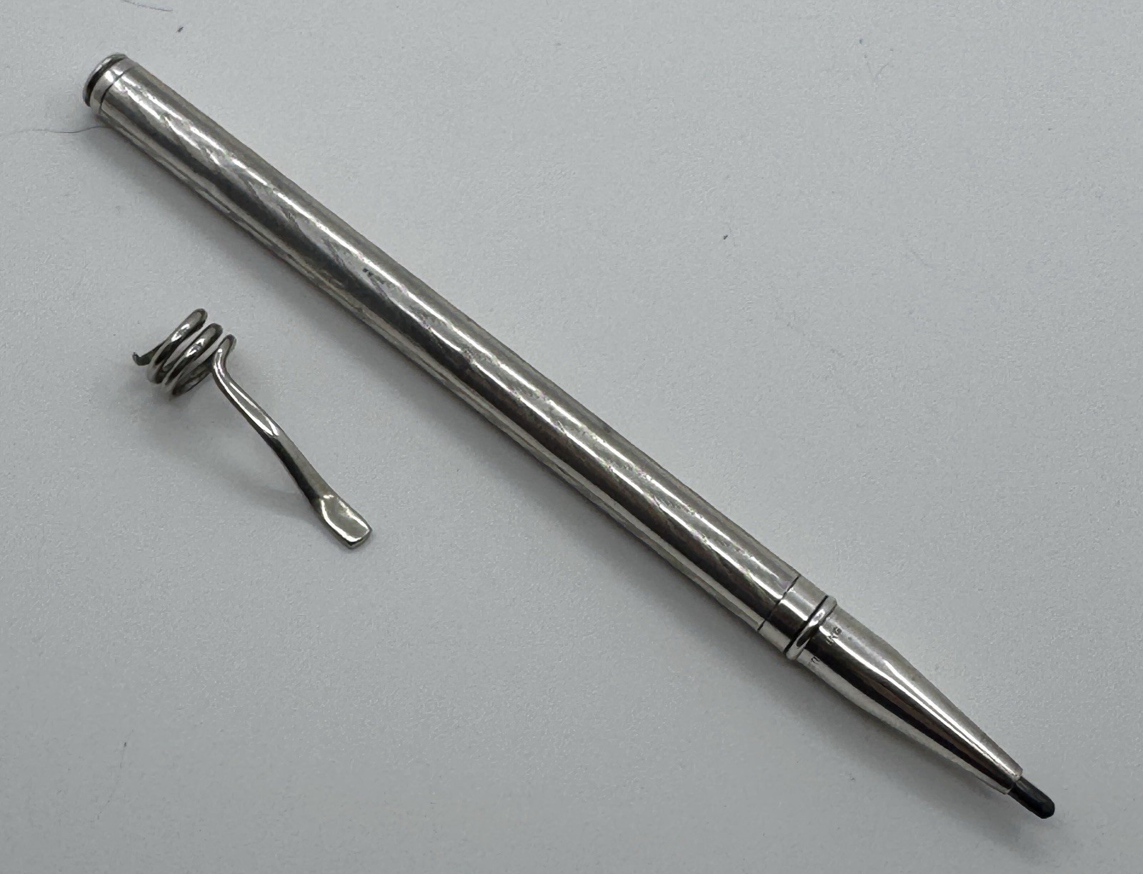 Unmarked Sterling Silver Engine Turned Mechanical Pencil w/ Coil Clip – Working