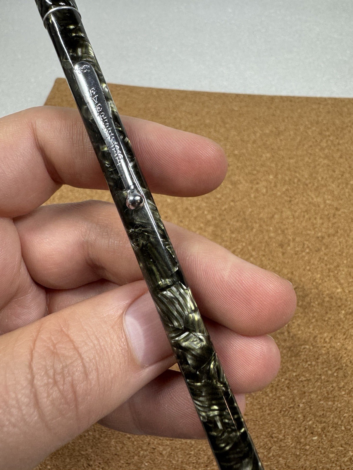 Antique Eversharp 4 Square Green Pattern Celluloid Mechanical Pencil Chrome Trim