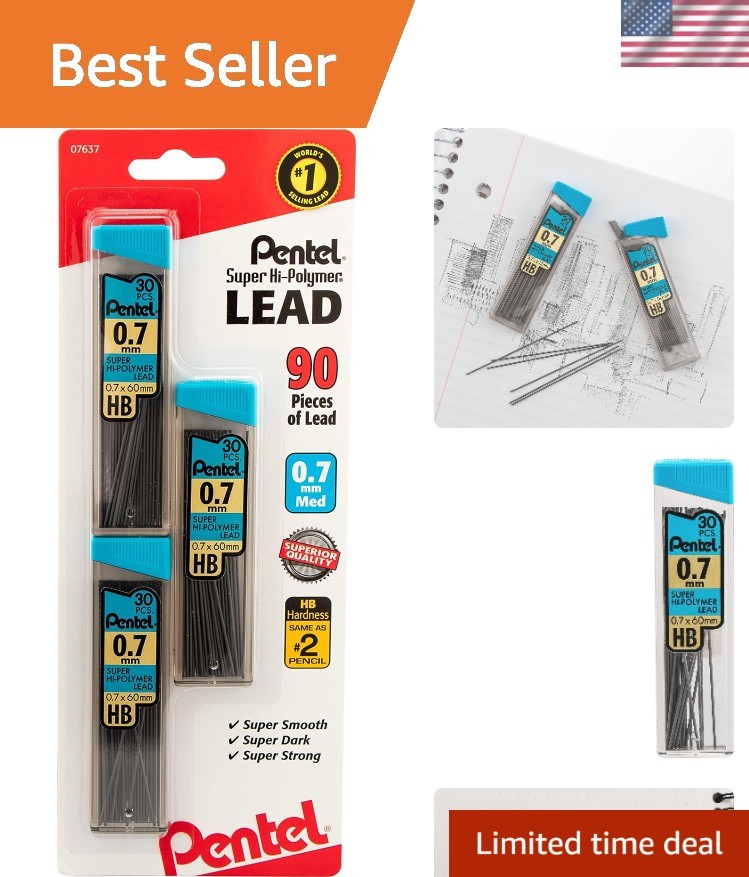 Refillable 0.7mm Super Hi-Polymer Lead – 90 Count, Break-Resistant Tubes, Black
