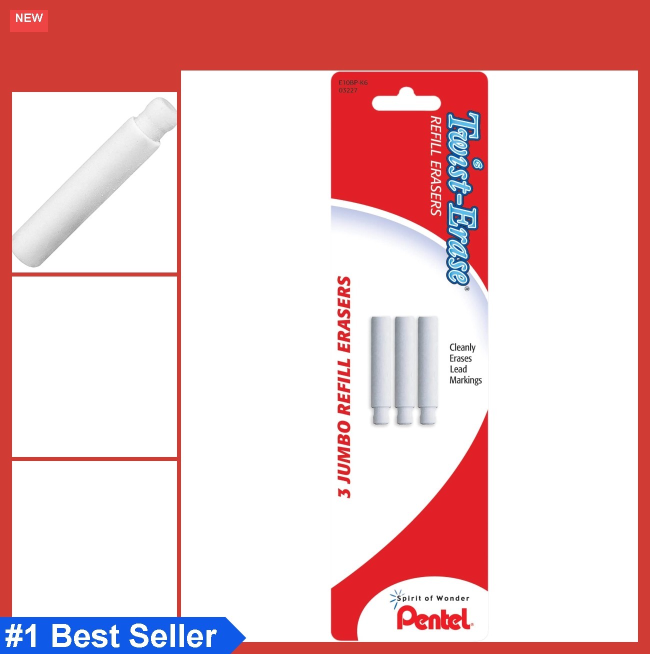 Mechanical Pencil Eraser Refills Jumbo 3 Pack Non-Abrasive L-Shape White For