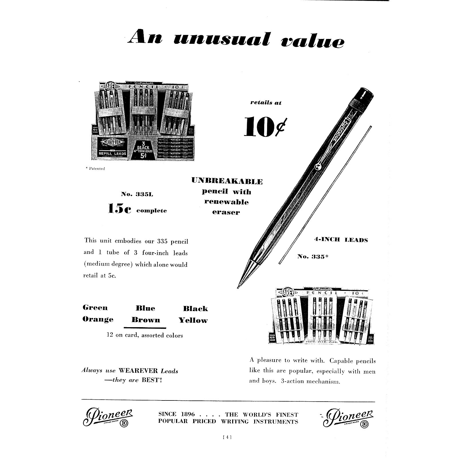 1936 WEAREVER #335-R Round Body Iron & Steel Mach SAMPLE(?) Mechanical Pencil