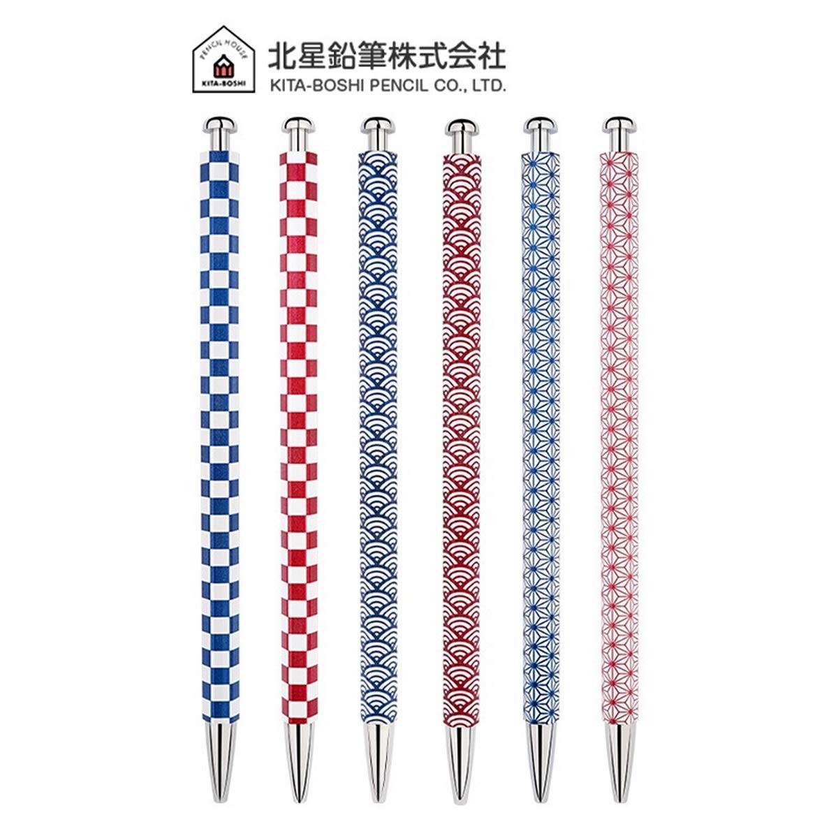 Hokusei Pencil OTP680WAHE Mechanical Pencil Edo Komon Hemp Leaf Red Luxury