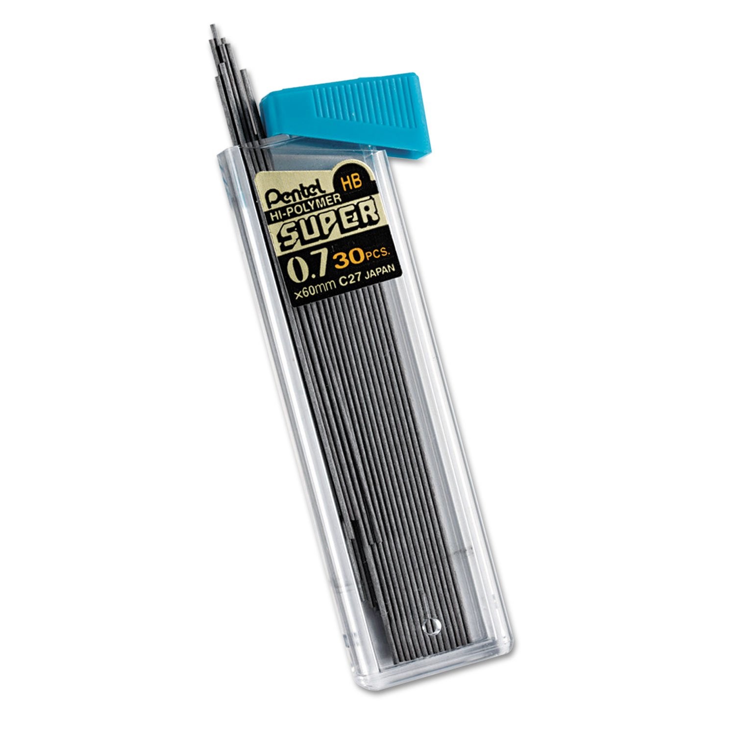 Pentel Super Hi-Polymer Lead Refill 0.7 mm Medium, 30 Count (Pack of 1), Gray