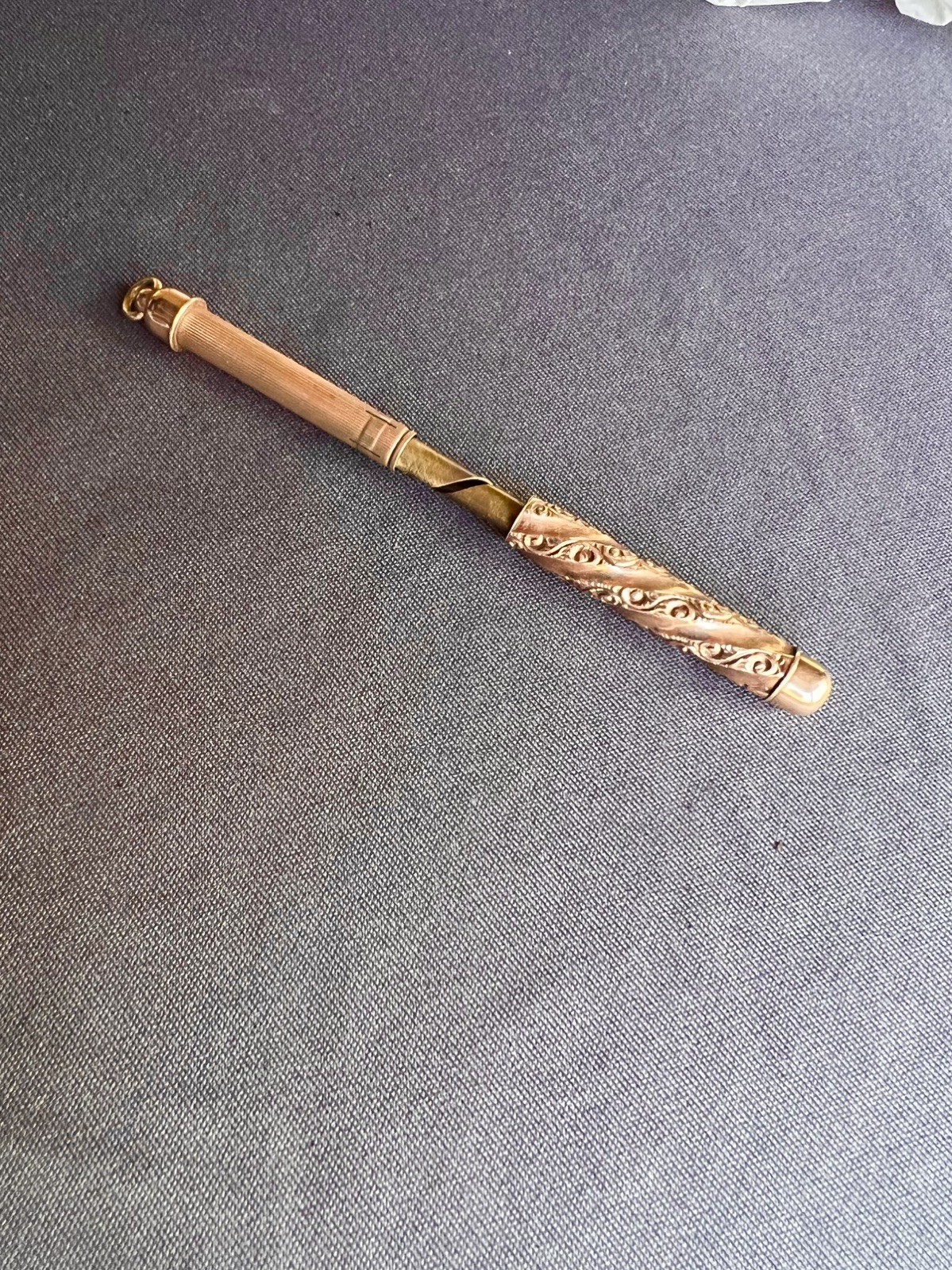 Victorian 10K Rose Gold Repoussé Pencil Fob Pendant – 12g Gross Weight – Estate