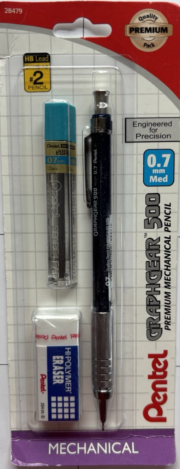 New Sealed Pentel GraphGear 500 Premium Mechanical Pencil, Lead, Eraser 0.7mm