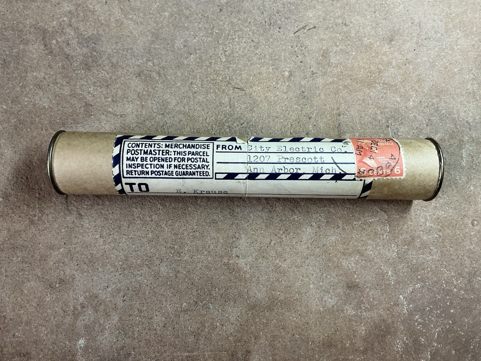 Vtg Ad Mechanical Pencil 8 Ball Cap, City Electric Ann Arbor Old Mail Tube 6¢