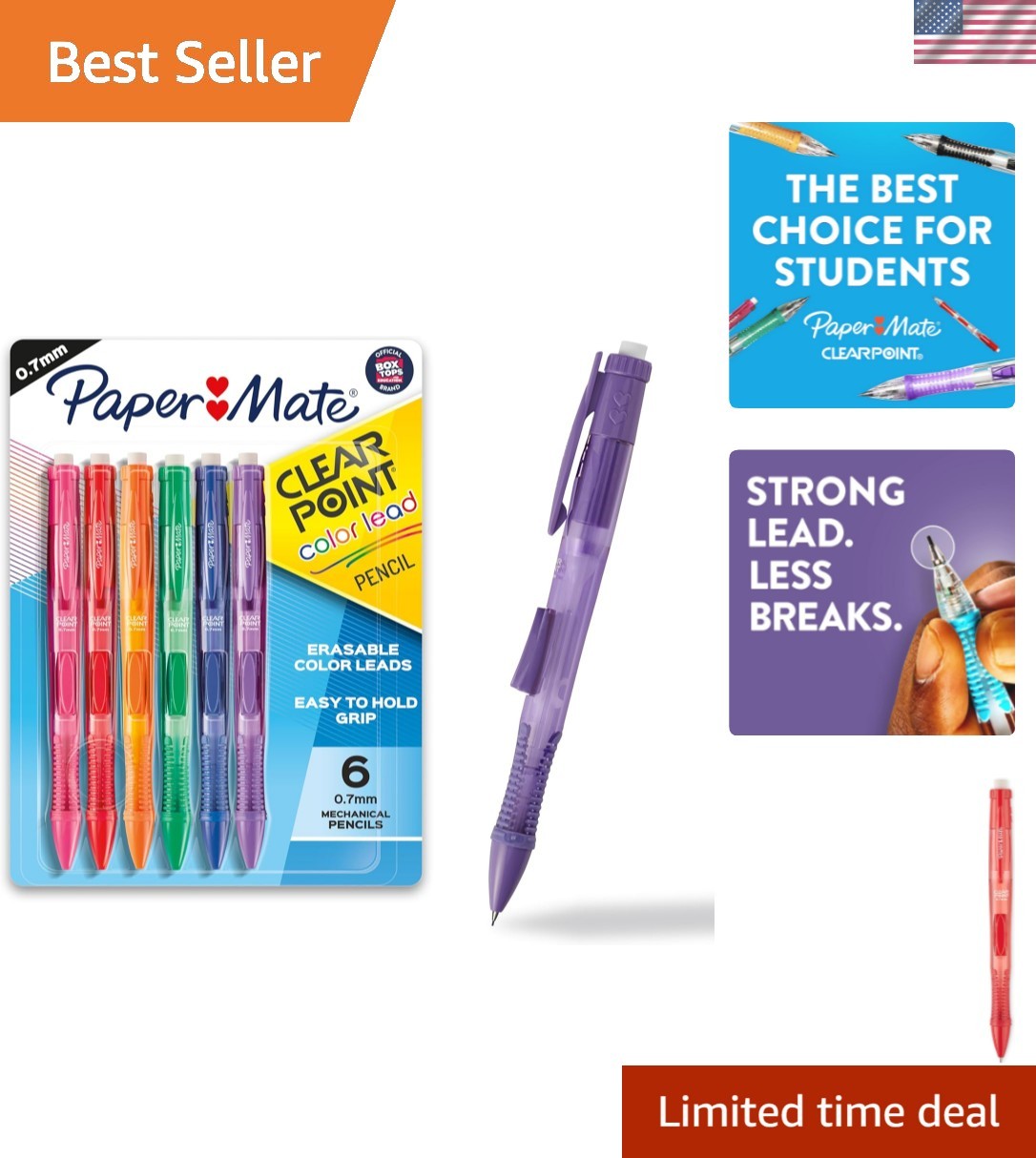 Clearpoint 0.7mm Vibrant Refillable Mechanical Pencils – 6 Pack for Teens