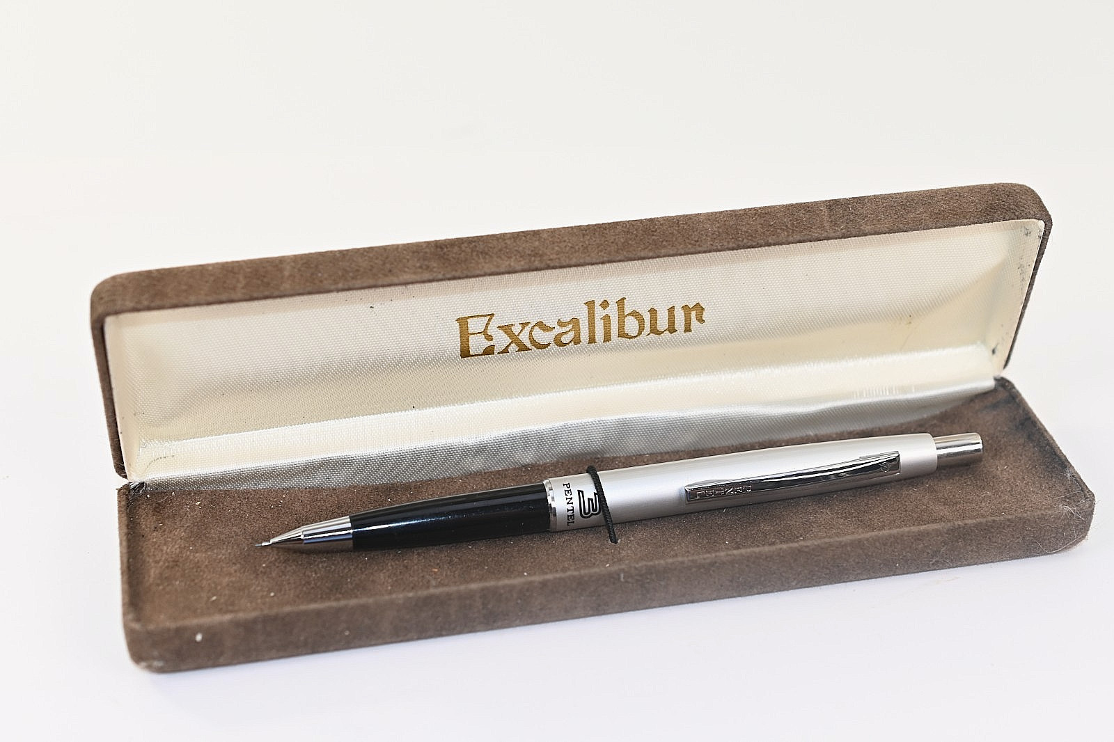 Vintage Pentel Mechanical Pencil Silver Black w Excalibur Case Working