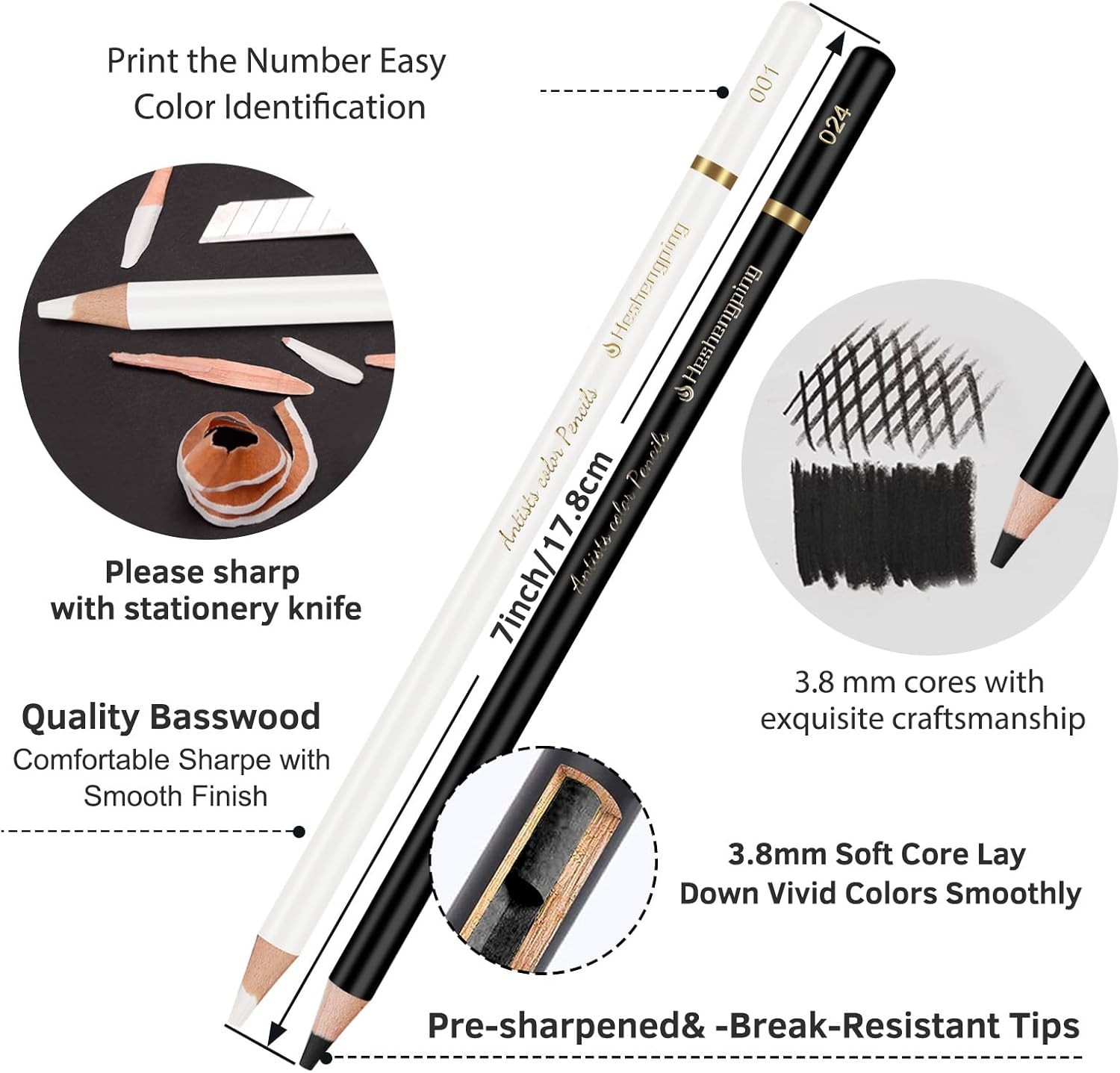 Heshengping 6 Black 6 White oil 1 Count (Pack of 1), Oil Pencil