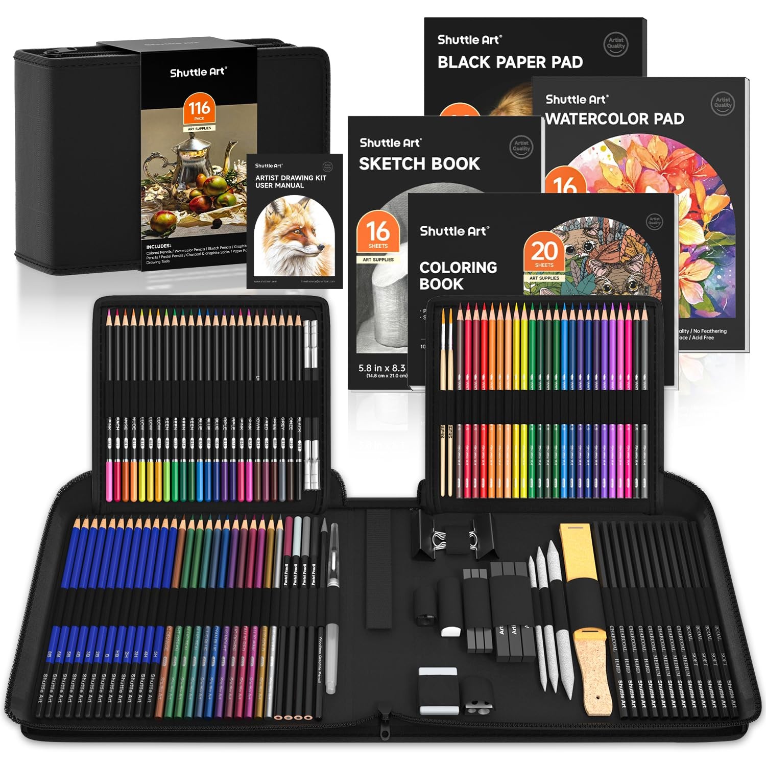 Shuttle Art 116 PCS Drawing Kit, Professional Supplies 116, 116 Pack
