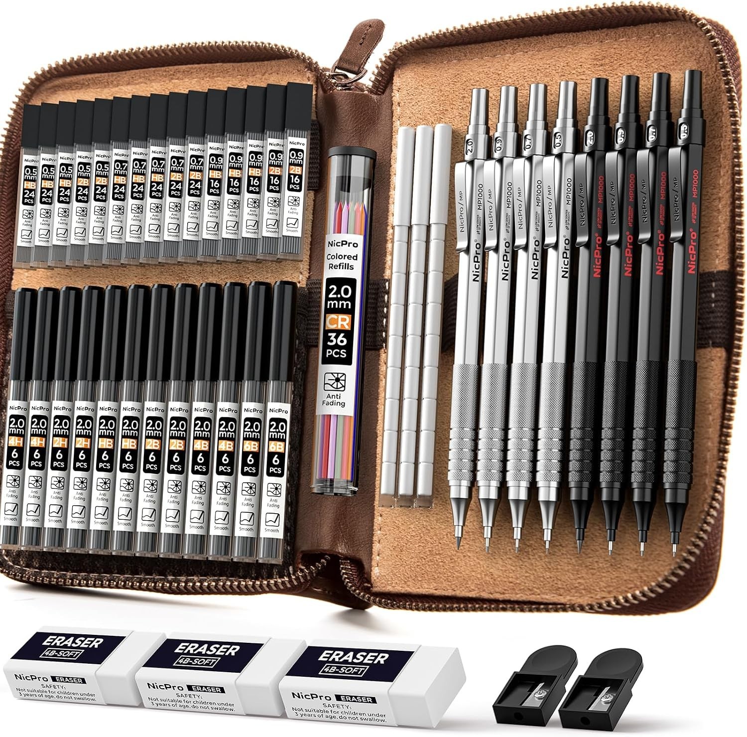 Sleek Black & Silver Artist Pencil Set with Colorful Lead