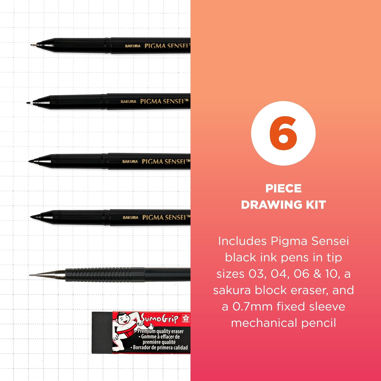 SAKURA 50200 Pigma Sensei Manga 6-Piece Drawing 6 Count (Pack of 1), Black