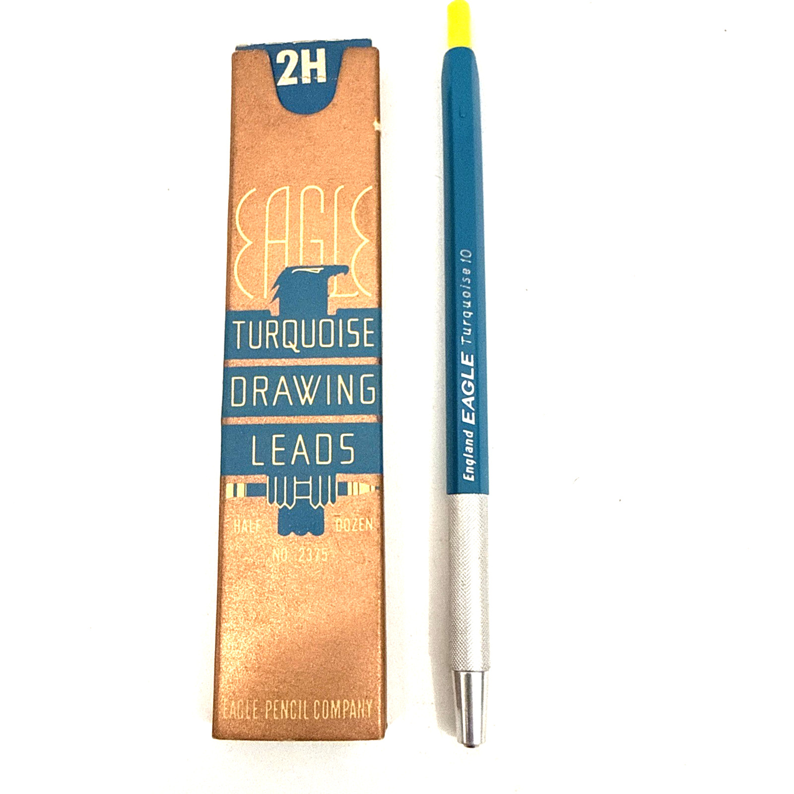 VTG Eagle Berol Turquoise 10 Lead Holder Drafting Pencil England & 2H Lead 2375