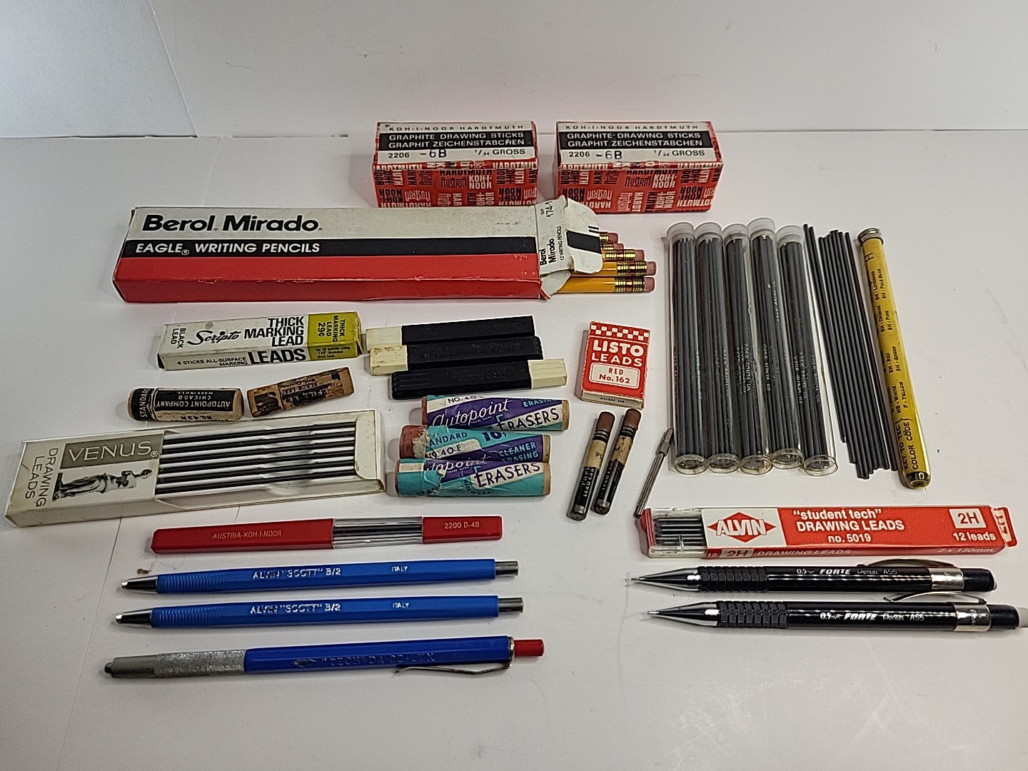 Lot of Vintage Writing & 5 Drawing Mechanical Pencils 75+ Leads Erasers Drafting