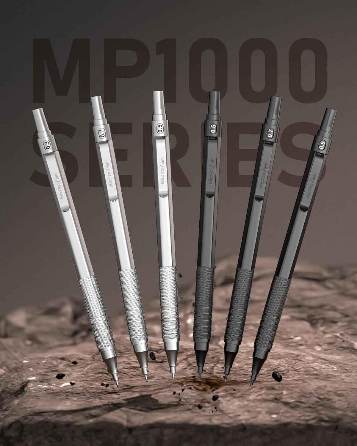0.5 & 0.7 & 0.9 mm Metal Mechanical Pencil Set with Case, 6PCS MP1000 Artist …