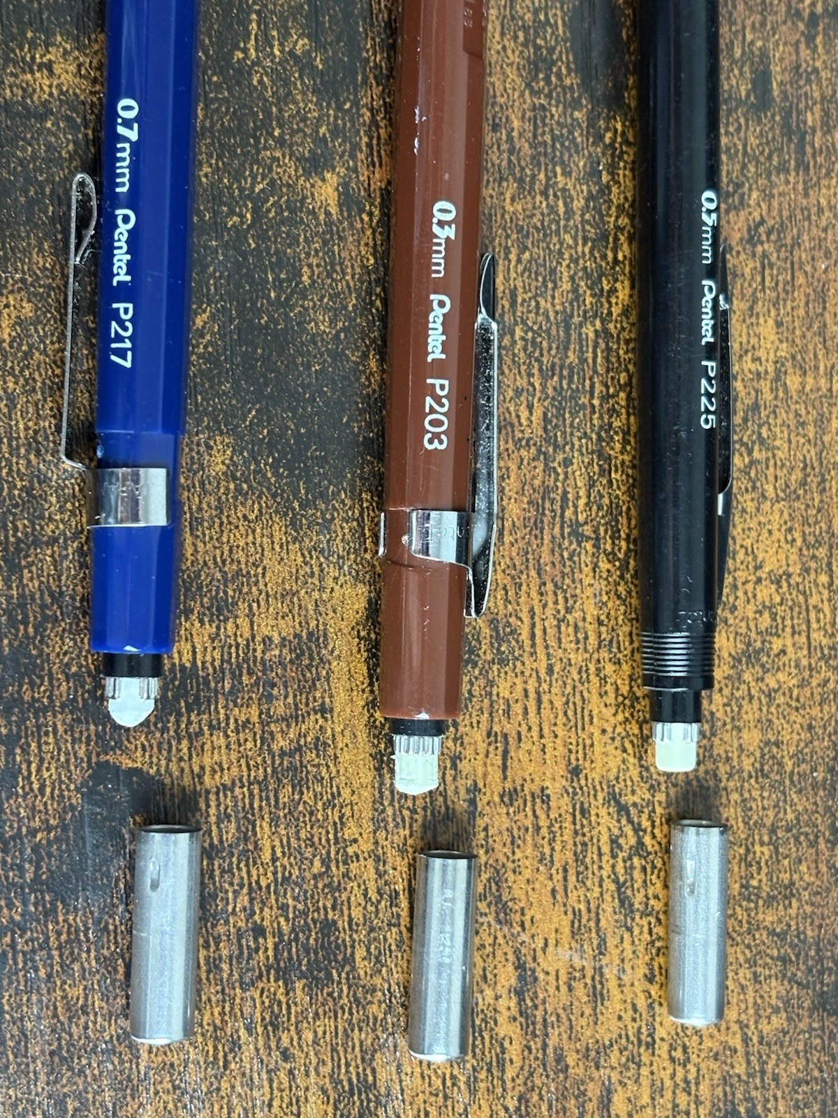 Vtg Pentel Mechanical Pencil Lot P225 0.5mm, P203 0.3mm, P217 & A57 Forte 0.7mm