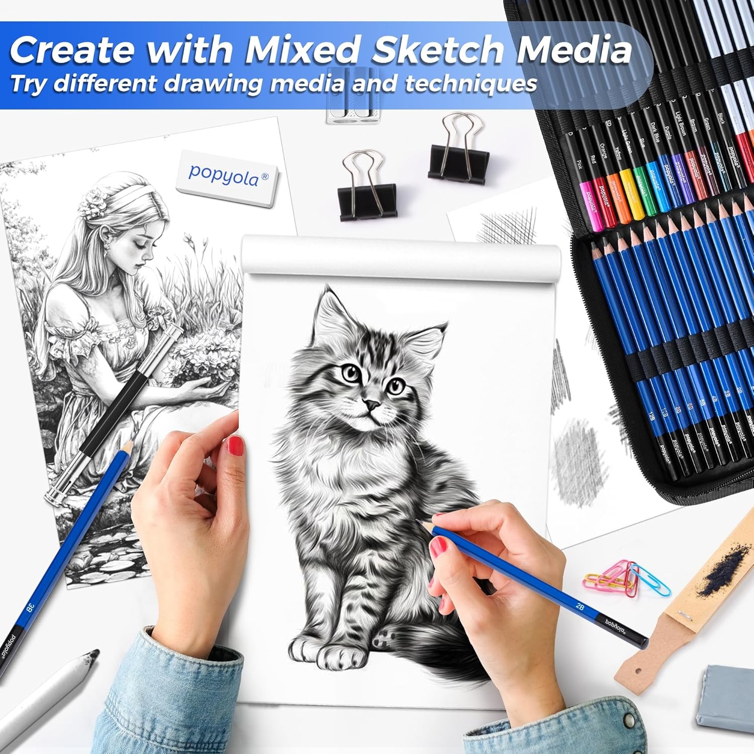 106 Pack Drawing Set Sketching Kit, Pro Art Supplies with 106 Pack, Black
