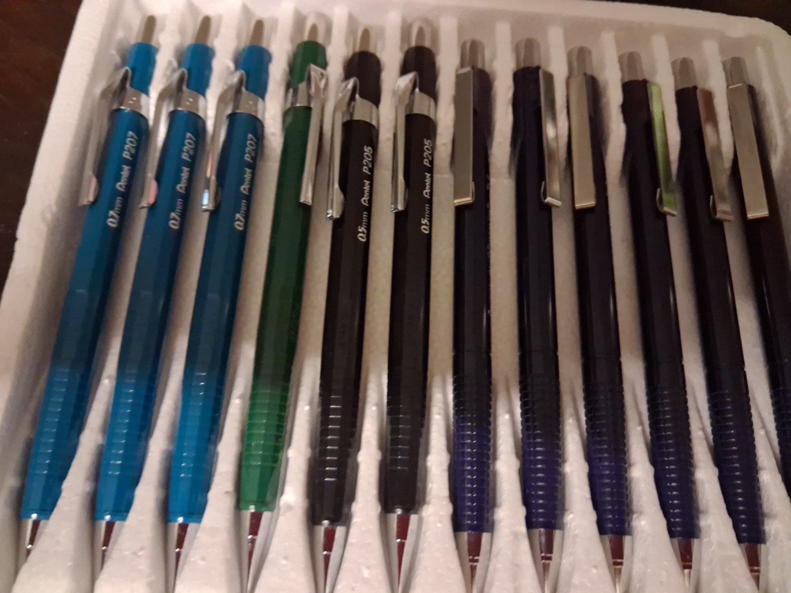 Pentel P205 0.5mm Mechanical Pencil -Vintage Japan X 9 Pencils New Teal Navy Grn